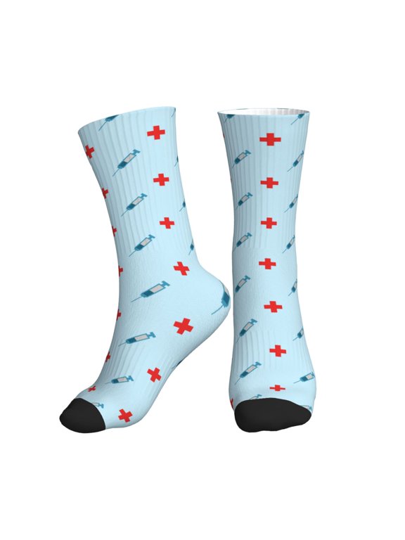 Crew Socks for Women Men Athletic - Syringe And Red Cross Soft Comfort Breathable Mid-Calf Sole Running Socks Womens Men