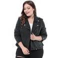 thumbnail image 1 of ChaqueDe MezclilMotorisMoto Cierre De CremalleInclinado Cuello Convertible TalGrande PaMujeres Negro 3XL, 1 of 6
