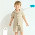 thumbnail image 4 of Usaibhir Toddler Baby Boy Clothes Summer Outfits Cotton and Linen Short Sleeve T-Shirt Shorts Set Solid Color Clothes Outfits Set 0-5T, 4 of 11