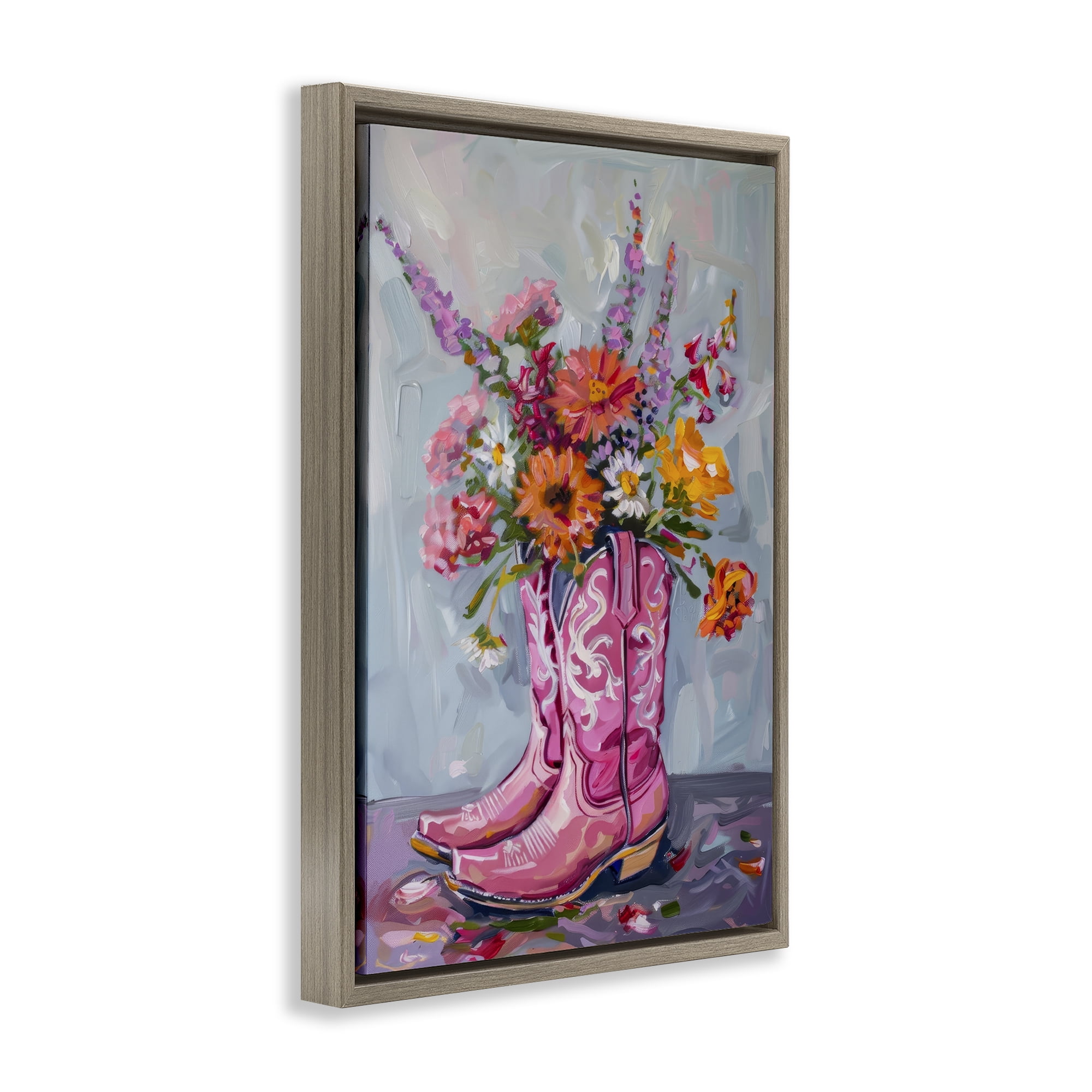 Stupell Industries Floral Cowboy Boots Plants & Flowers Painting Brown Floater Framed Canvas Art Print Wall Art, 17 x 25