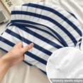 thumbnail image 4 of Queen Size Fitted Sheet Set - Navy Blue Vertical Striped 3 Piece Bedding Sets 16" Deep Pocket Fitted Sheet with 2 Pillowcases, Farmhouse Thin Line Stripes Brushed Microfiber Hotel Luxury Bed Sheets, 4 of 9