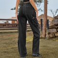 thumbnail image 4 of uublik Womens Cargo Jeans Straight Leg Jeans Casual High Waist Baggy Denim Cargo Pants with Pockets, Dark Gray, 4 of 5