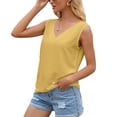 thumbnail image 2 of Camiseta de mujer Sexy Hollow Lace Manga corta Cuello en V Top informal suelto, Amarillo, M AweSitey AP001247-06, 2 of 7