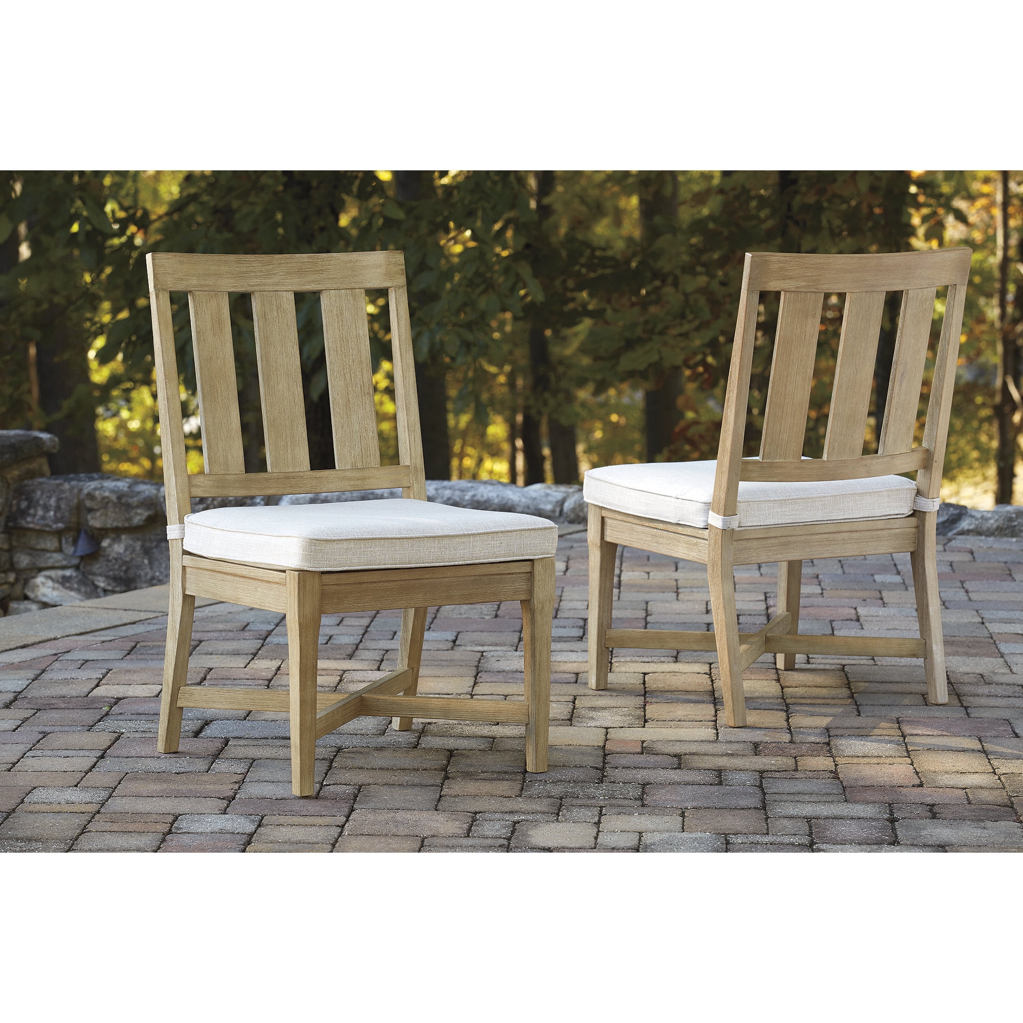 Signature Design by Ashley Clare View Outdoor Eucalyptus Patio Dining Chair, Set of 2, Beige