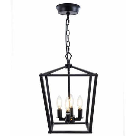 

Pendant Lighting Metal Square Farmhouse Chandelier Geometric Ceiling Lighting 12 Lantern Hanging Light Fixture for Foyer Kitchen Island Adjustable Height Dimmable Industry Vintage Style (Black)