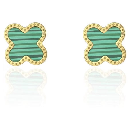 SHEZEMAO 18K Gold Plated Clover Stud Earrings Fashion Cute Personality Jewelry for Women (Green)