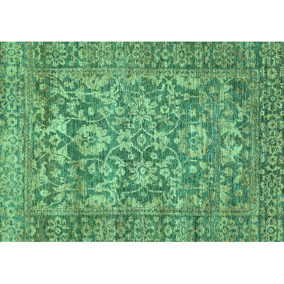 Ahgly Company Machine Washable Indoor Rectangle Oriental Turquoise Blue Traditional Area Rugs, 3' x 5'