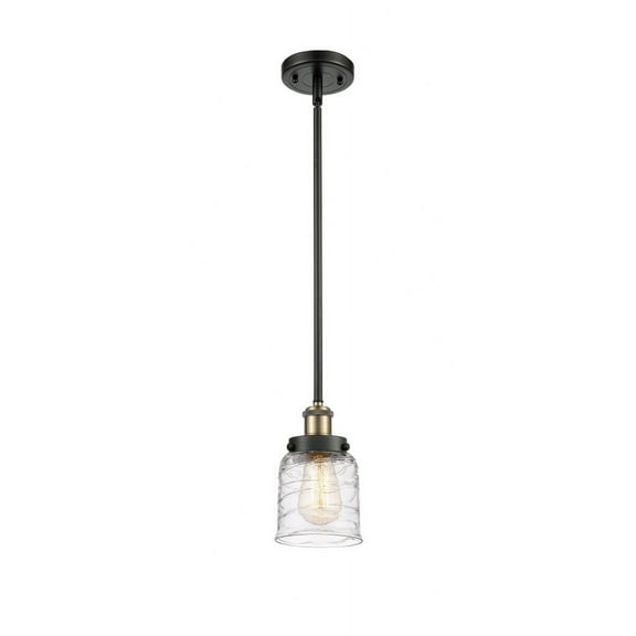916-1S-BAB-G513-Innovations Lighting-Bell - 1 Light Stem Hung Mini Pendant In Industrial Style-10 Inches Tall and 5 Inches Wide-Black Antique Brass