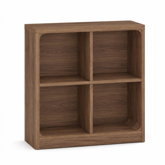 4 Cube Storage Bookcase, Rustic Wood Cube Bookcase Shelf Organizer, Small Storage Bookshelf for Living Room, Bedroom, Office (Walnut, 29.53" W)