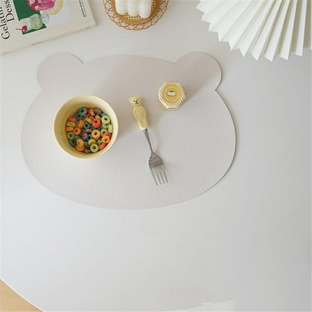 

Cute Bear Placemat Table Mat Tableware Pad PU Leather Waterproof Heat Insulation Non-Slip Placemat Soft Black Brown Washable Bowl Coaster