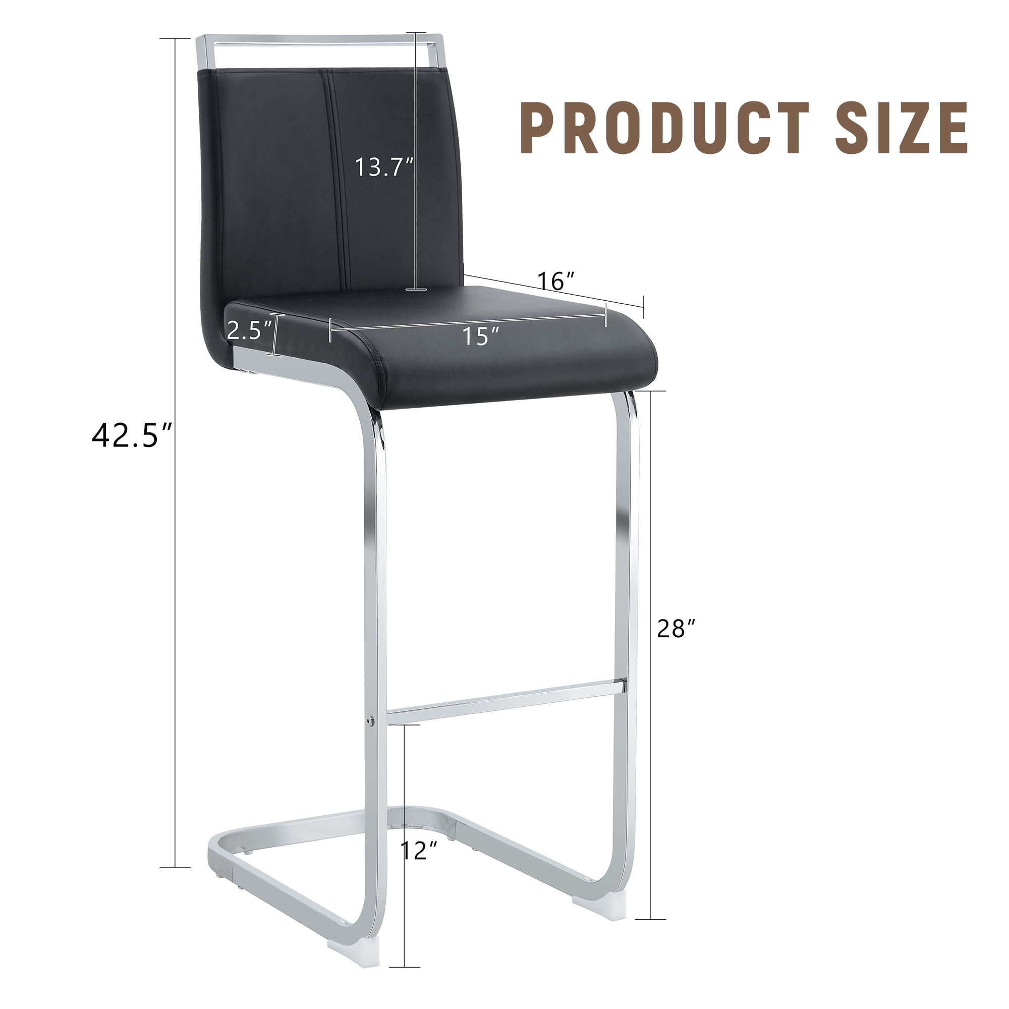 Bar Stools Set of 6, PU Leather Bar Stools 42.5 Inch High with C-Shaped Silver Metal Legs, Counter Height Stools for Kitchen Island, Home Bar, Dining Room and Terrace, Modern Bar Chairs