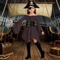 thumbnail image 5 of SIYUDAN Girls Pirate Halloween Dress, Off Shoulder Corset Pirate Renaissance with Bell Sleeves Smocked Waist Handkerchief Hem for Themed Events, Size 5-6 Years, 5 of 6