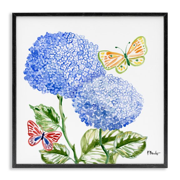 Stupell Industries Bohemian Brushstroke Hydrangea & Butterflies Black Framed Giclee Art, 12 x 12, by Paul Brent