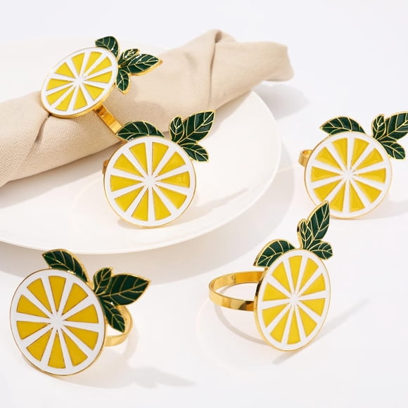 6 Pcs Porte-Serviettes en Métal Citron Boucle de Serviette de Fruits Dorée de Ferme Adaptée pour Mariage d'Été Dîner Fête d'Anniversaire Fête de Famille Décoration de Table Jaune Exquise et Élégante