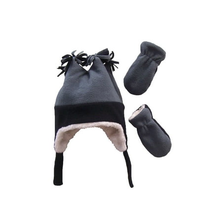 

NICE CAPS Little Boys and Baby Warm Sherpa Lined Micro Fleece Four Corner Ski Hat and Mitten Cold Weather Winter Headwear Accessory Set - Fits Toddler Kids Children Sizes