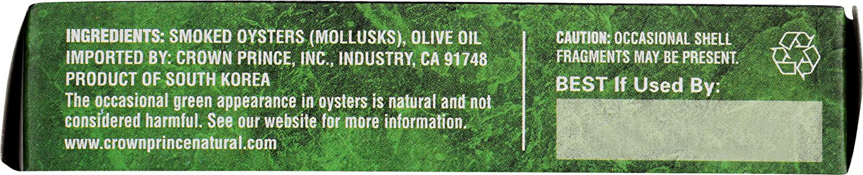Crown Prince Natural, Naturally Smoked Oysters, In Pure Olive Oil, 3 oz (pack of 6)