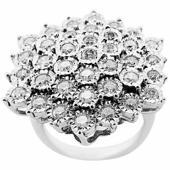 Women's Dome Diamond Ring, Floral Cluster Diamond Wedding Ring, Illusion Set Diamond Engagement Ring, Cocktail Diamond Ring, 925 Sterling Silver, 2.3 Ct Simulated Diamond, Partywear Ring