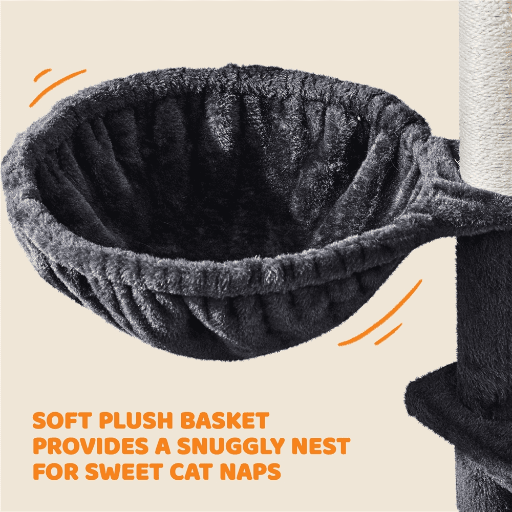 Yaheetech 68.9'' Large Cat Tree Tower with 2 Condos and Scratching Post, Black