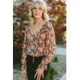thumbnail image 5 of Manches Volantées Florales Oranges pour Femmes Cravate Col Coeur Chemisier, 5 of 5