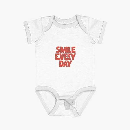 MOM & BABY Smile Every Day Typography by The Motivated Type in Pale Rose Pink and Faded Red Short Sleeve Baby One-Piece