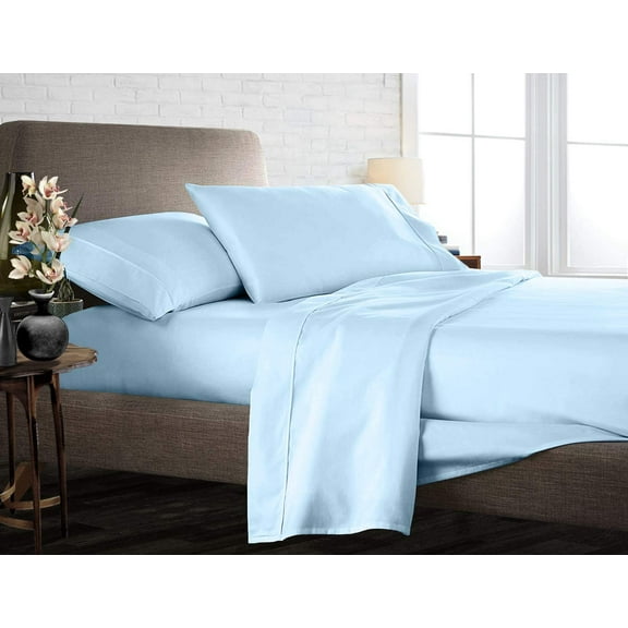 California King Size 100% Egyptian Cotton Bed Sheets Luxury 800 Thread Count 4Pcs Sheet Set - Light Blue Solid Sateen Weave for Soft & Silky Feel Long Staple Cotton 26" Inch Deep Pocket