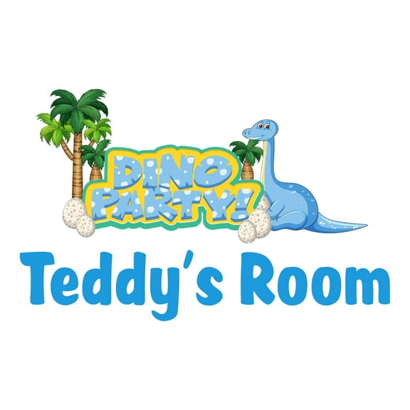Custom Name Dinosaurs Outdoor Scene wall artWall Decal Decoration Dino Party Joyful Cartoon Cartoon Animals Decorating Ideas for Child's Bedroom Size: 10 In(W) x 6 In(H)