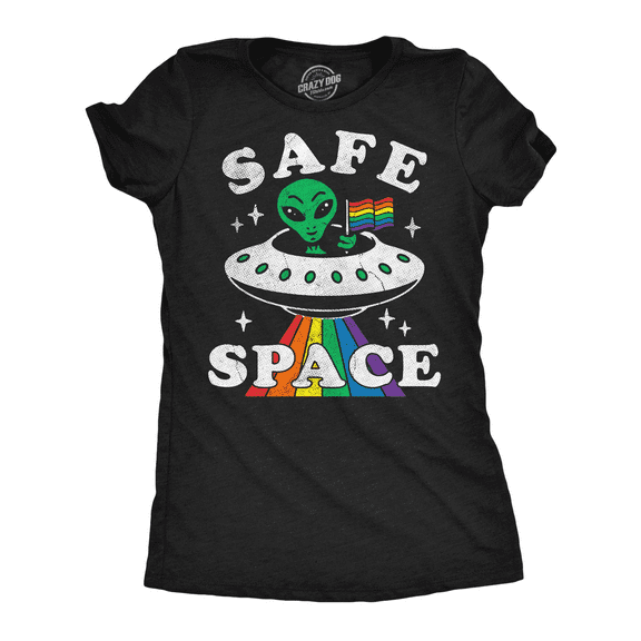 Womens Funny T Shirts Safe Space Sarcastic Alien UFO Graphic Novelty Tee for Ladies Womens Graphic Tees