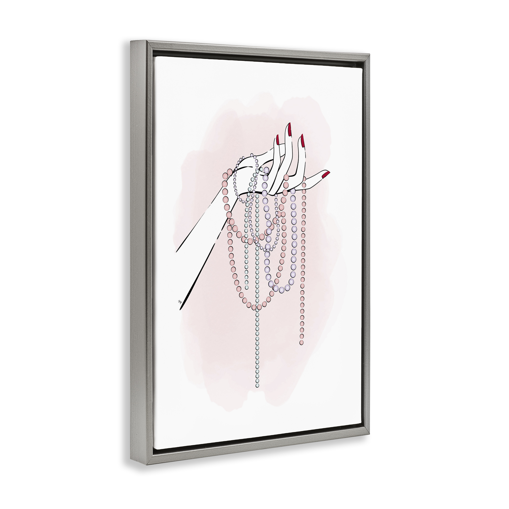Stupell Industries Holding Beaded Jewelry Novelty Painting Gray Floater Framed Art Print Wall Art, 21 x 31