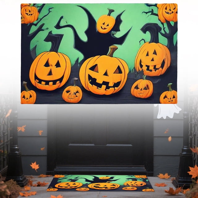 HANDIED Polyester carpet Halloween Pumpkin Bathroom Rugs Non Washable Absorbent Mat Autumn Funny Cute Microfiber Bathroom Rug For Shower Tub