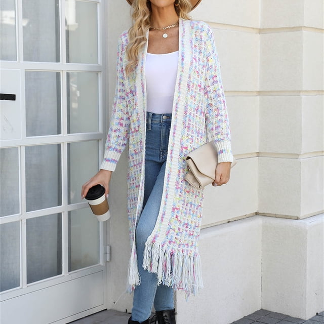 NARABB Cardigan en Tricot Populaire pour Femmes Veste à Franges Mode Colorée à Manches Longues avec Capuche Veste/veste Décontractée