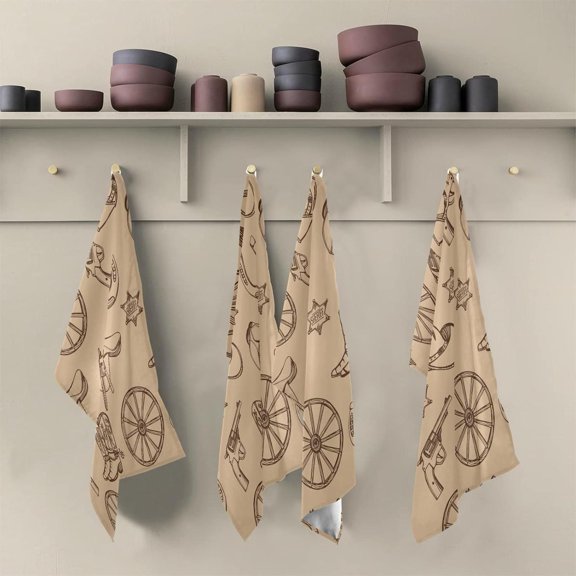 Vintage Western Contry Theme Dish Towels Set of 6, Cowboy Hat Boots Texas Stars Washable Tea Towels Dishcloths Lint-Free 18x28 Inch Fast Drying for Kitchen Restaurant Bar Clean