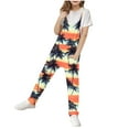 thumbnail image 2 of Sentmoon Girls Jumpsuit Spaghetti Strap Sleeveless Loose Rompers V Neck Hawaiian Palmshadow Print Summer Outfits with Pockets Fashion Kids for Tropical Vacation Orange 11 Years, 2 of 3