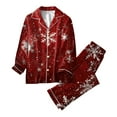 thumbnail image 3 of Women's Christmas Printed Loose Home Casual 2-Piece Set: Long Sleeve Button-Up Top & Wide Leg Pants, Burgundy, Size XXXL, 3 of 4