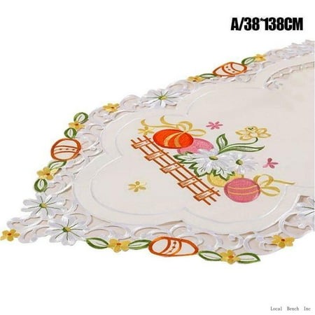 

Spring Easter Color Eggs Embroidery Table Runner Tablecloth Doily White New