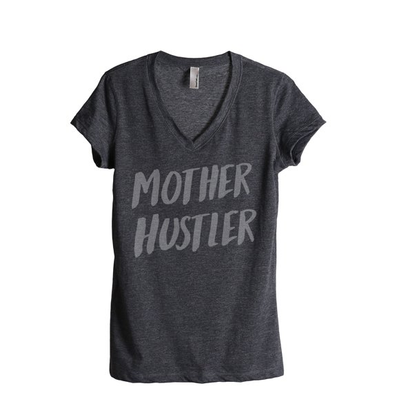 Thread Tank Mother Hustler Women's Fashion Relaxed V-Neck T-Shirt Tee Charcoal Small