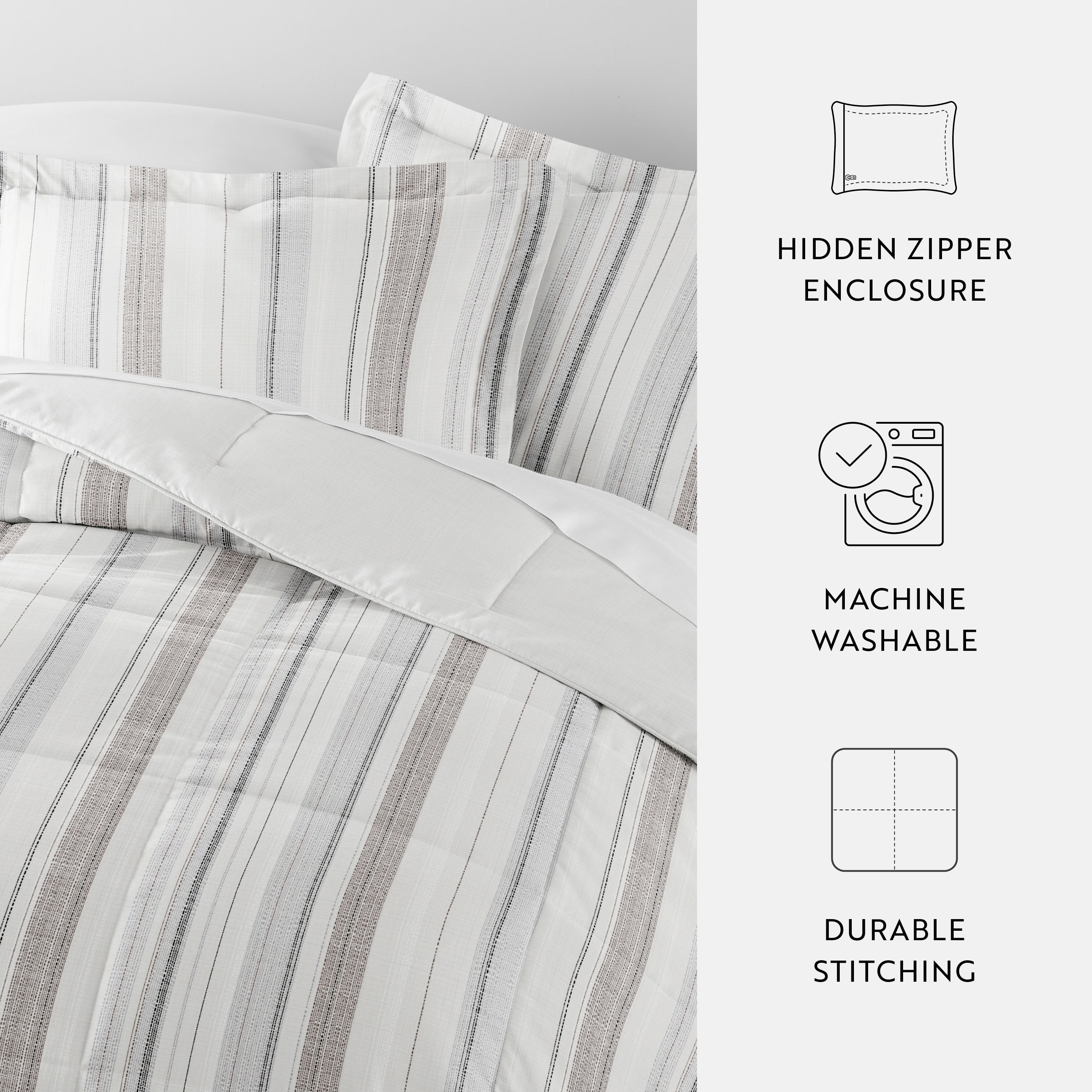 Noble Linens Down Alternative Vertical Stripe Dune Reversible Comforter Set