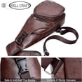 thumbnail image 5 of Bxaolu PU Leather Sling Bag with USB Charging Port Multi-pocket Chest Bag for Men Women Hiking Travel Daypack, [Brown,1Pack], 5 of 8