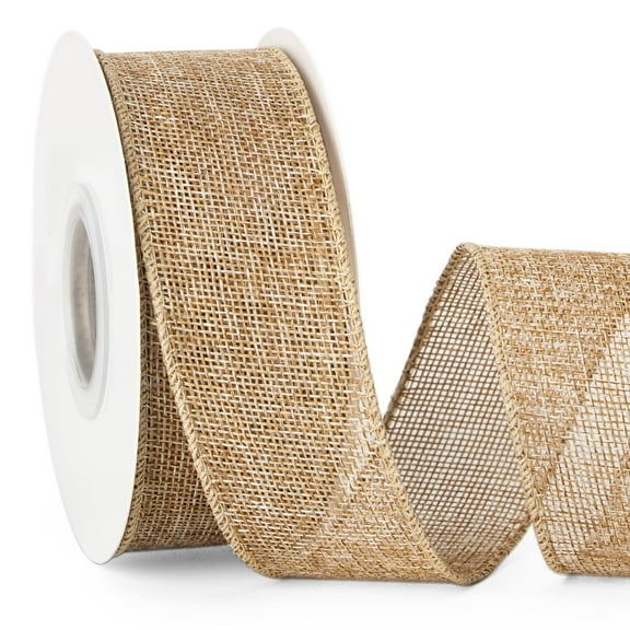 Wired Burlap Ribbon 1.5 Inch Wide x 10 Yards, Durable Faux Jute for Crafting, Big Bows, Wreath Making, Christmas and Seasonal Decor, Brown