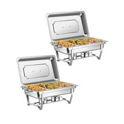 Wilprep 2-Pack Chafing Dish Buffet Set, 8Qt Stainless Steel Foldable Catering Food Warmer 1/3 Size Food Pan