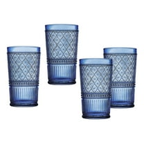 Godinger Highball Drinking Glasses, Tall Glass Cups, Vintage Decor, Water Glasses, Cocktail Glasses - Claro Collection, Large 17oz, Blue, Set of 4