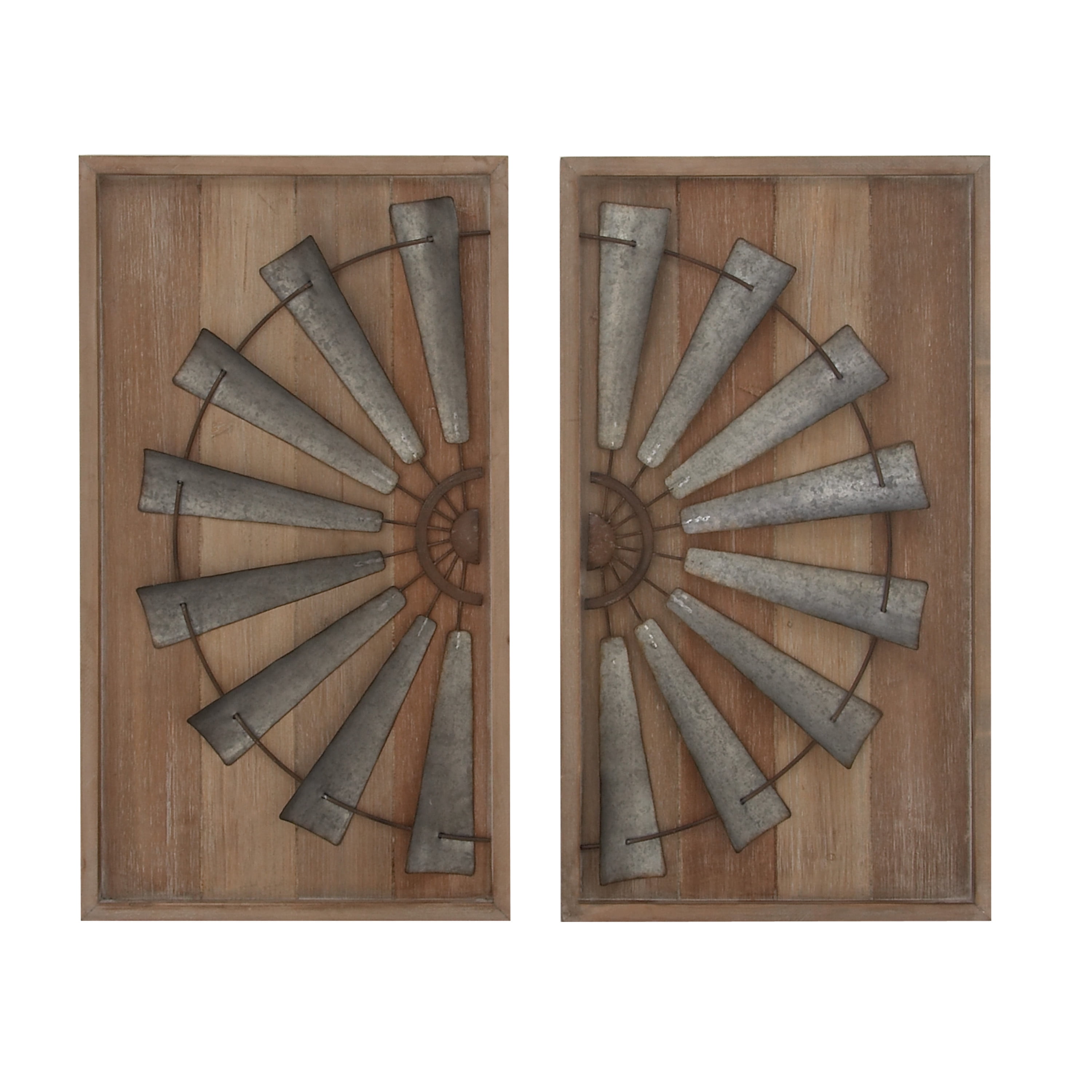 DecMode Gray Wood Windmill Wall Decor with Wood Backing (2 Count)