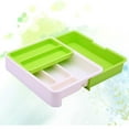 thumbnail image 3 of Caja de almacenamiento telescópica con diseño de partición, bandeja para cubiertos, cajón, contenedor de escritorio, organizador de cocina para el hogar (blanco y verde), 3 of 7