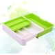 thumbnail image 3 of Caja de almacenamiento telescópica con diseño de partición, bandeja para cubiertos, cajón, contenedor de escritorio, organizador de cocina para el hogar (blanco y verde), 3 of 7