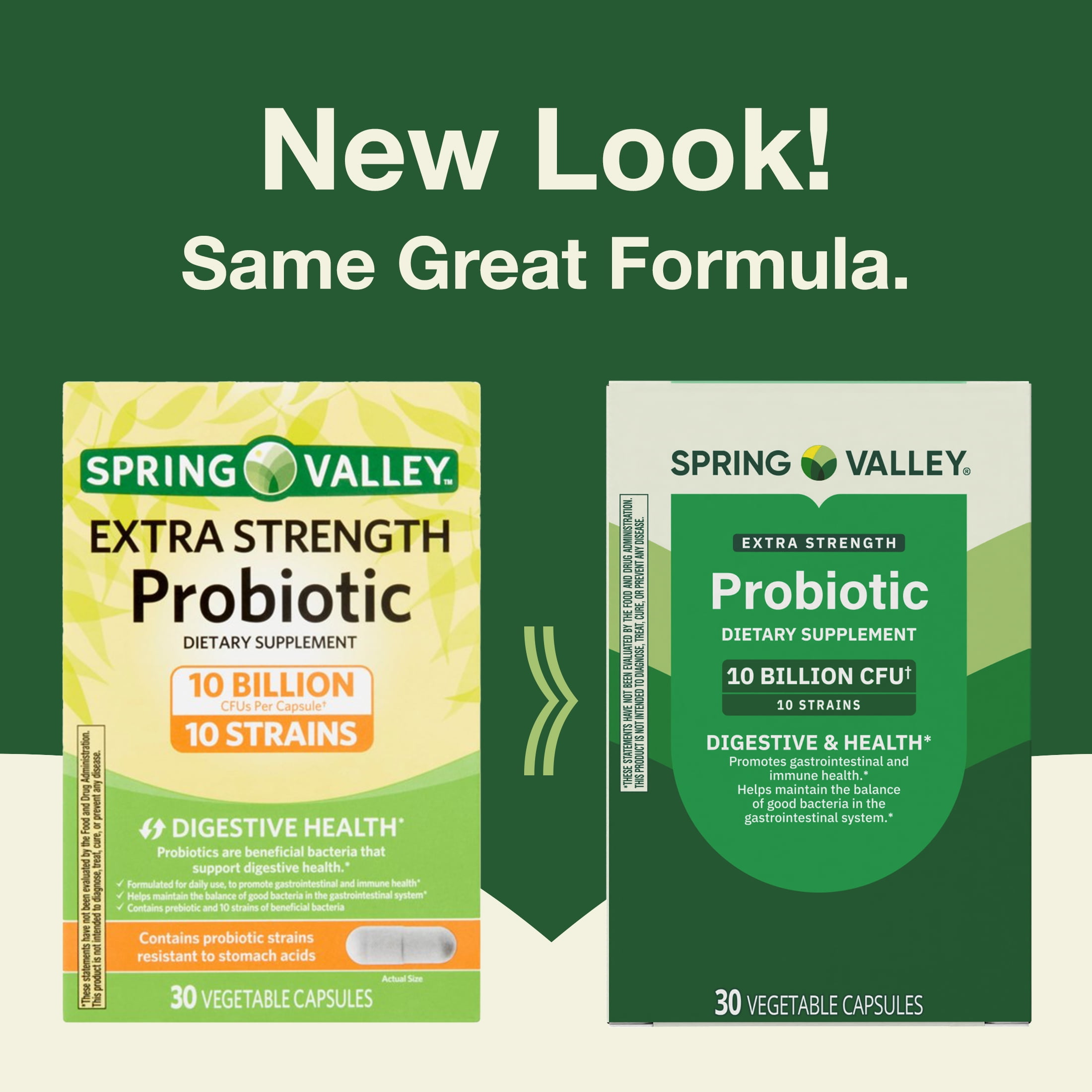 Spring Valley Extra-Strength Probiotic Vegetable Capsules for Digestive and Immune Health, 10 Billion CFU, 30 Count