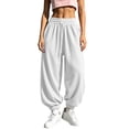 thumbnail image 2 of Women Drawstring Elastic Waist Fleece Lined Jogger Pants Soft Loose Cuffed Ankle Sweatpants with Side Pockets Solid Color Warm Casual Trousers for Fall, 2 of 7