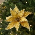 thumbnail image 5 of 9.8" Poinsettia Artificial Flowers Gold Christmas Flower Decorations with Clips and Stems, Glitter Christmas Tree Ornaments for Xmas New Year Wedding Party, 5 of 5