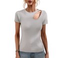 thumbnail image 1 of Top recortado para mujer Camisa recortada de manga corta ajustada a la moda de color puro para uso diario Gris M, 1 of 8