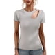 thumbnail image 1 of Top recortado para mujer, camisa recortada de manga corta ajustada a la moda de Color puro para uso diario, 1 of 8