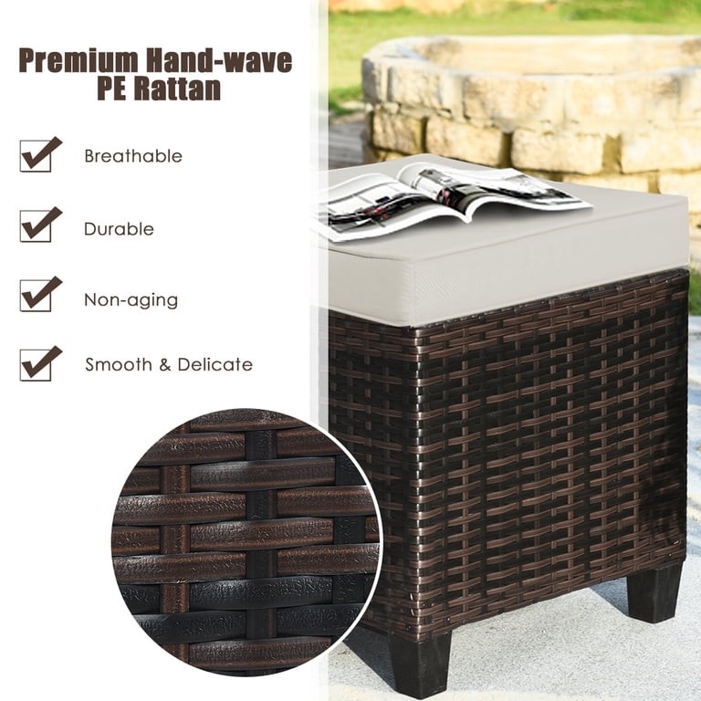 Gymax Rattan Ottoman Set, 2-Piece with Cushions photo 8