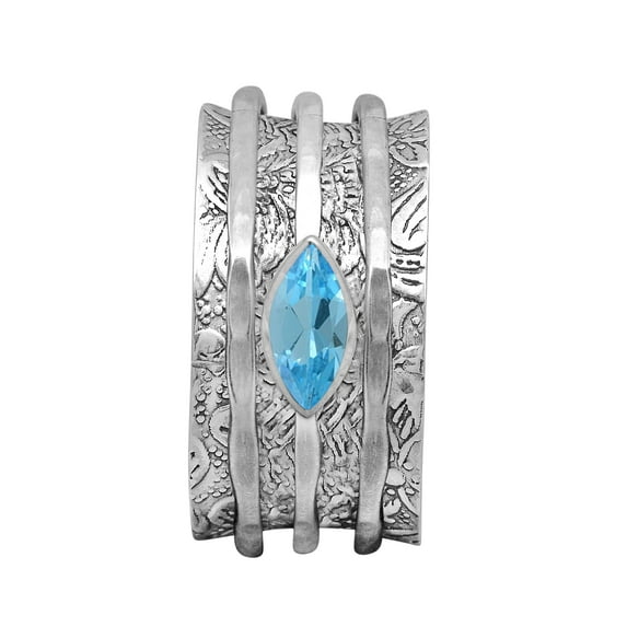 6X3MM Marquise Blue Topaz 925 Silver Meditation Men Women Spinner Ring